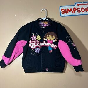 Vtg Y2K JH Designs Dora The Explorer Front + Back Design Racing Jacket Youth 7